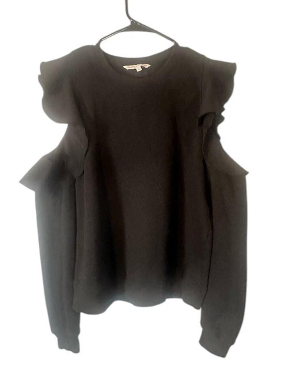 Rebecca Minkoff Black Gracie Cold Shoulder Ruffle Knit Sweater Women Sz L